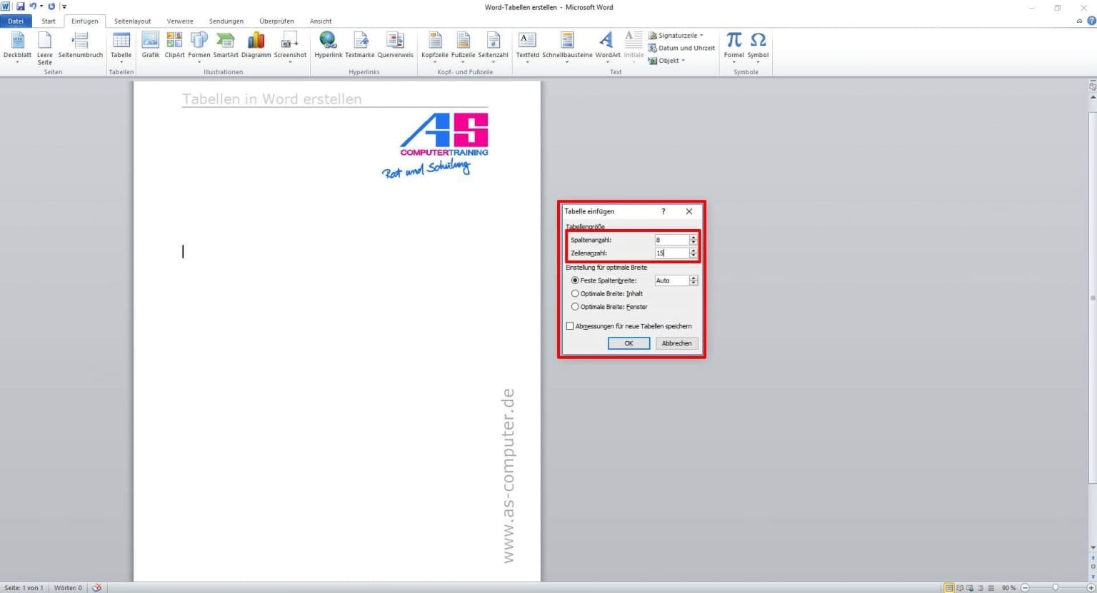 Tabellen Erstellen In Word Eine Anleitung AS Computertraining