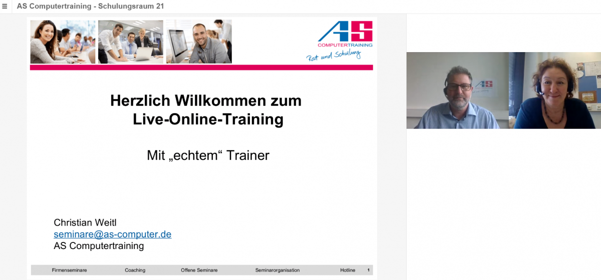 Live Online Training bei AS Computertraining - 3 Minuten Video Beispiel