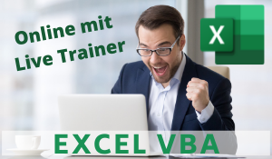 Excel VBA Programmierung - online lernen - Mann am PC freut sich, weil er gut gelernt hat.