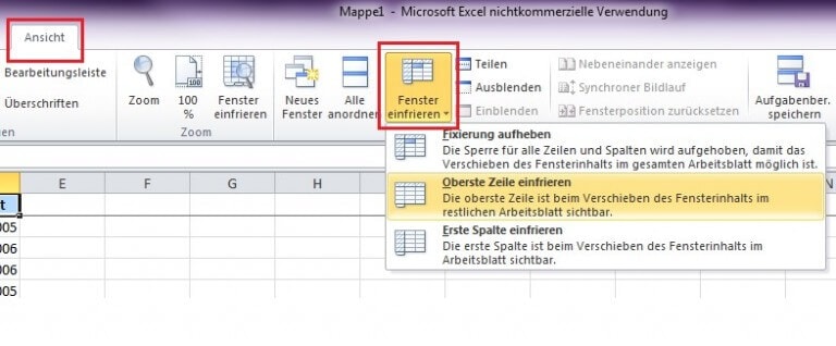 Anleitung Zeilen Einfach In Excel Fixieren