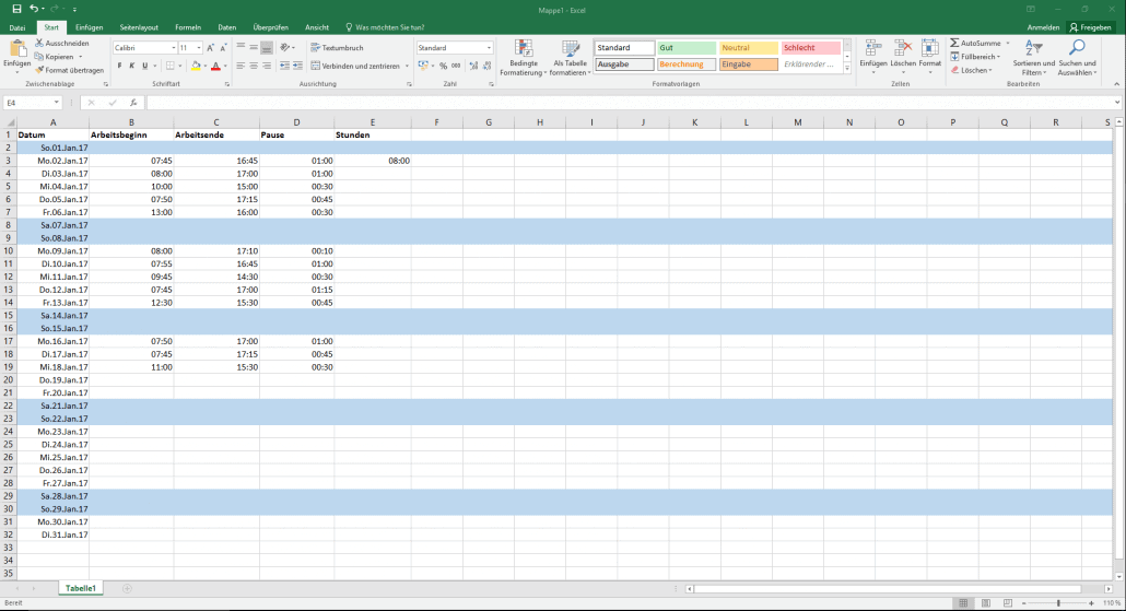 Arbeitszeiterfassung in Excel: Übersichtliche ...