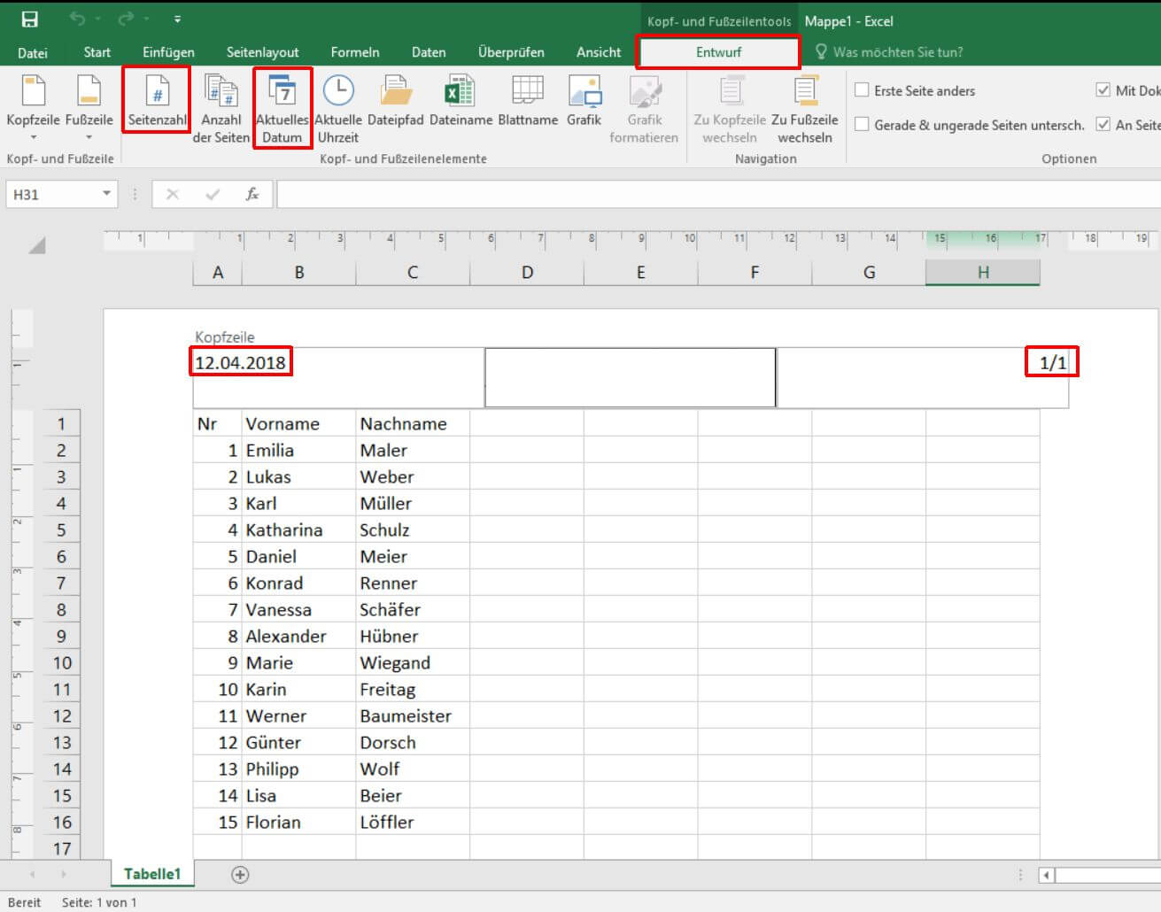 Excel Kopfzeile And Fußzeile Formatieren So Gehts As Computertraining 2397